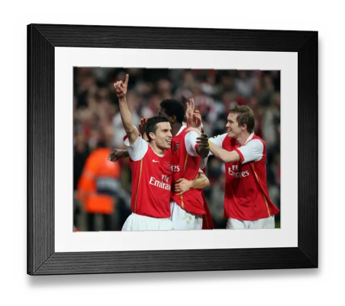 Framed Print : Adebayor and van Persie's Unforgettable Goal Celebration: Arsenal vs. Liverpool, Champions League Quarterfinal