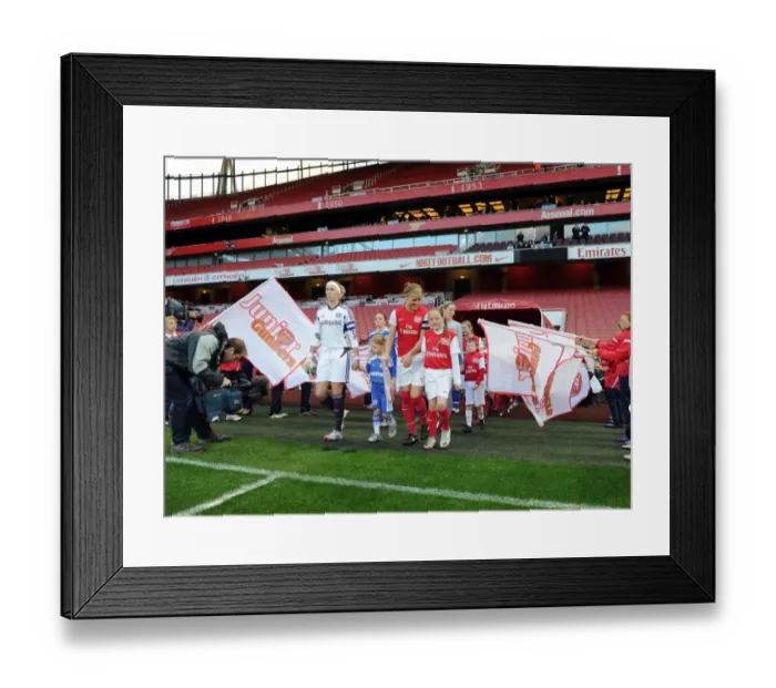 Framed Print : Arsenal's Katie Chapman and Chelsea's Carly Telford Lead Out Their Teams in FA WSL Clash at Emirates Stadium: Arsenal 3-1 Chelsea