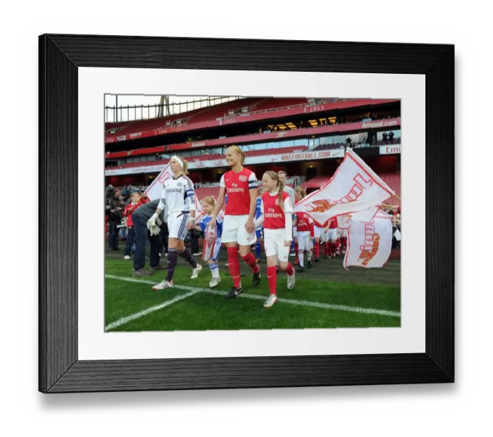 Framed Print : Katie Chapman (Arsenal Ladies) and Carly Telford (Chelsea) lead out their teams