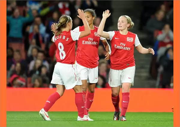 Arsenal Women's Triumph: Kim Little, Rachel Yankey, and Jordan Nobbs Celebrate Goals Against Chelsea