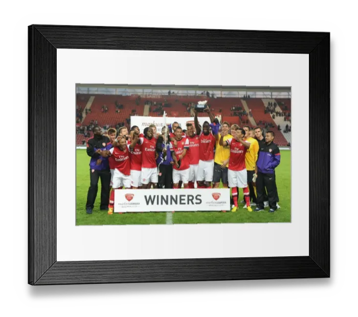 Framed Print : Arsenal Claims Victory in Markus Liebherr Memorial Cup: Arsenal Team Celebrates Pre-Season Win Against Southampton (2012-13) Framed Print : Arsenal Claims Victory in Markus Liebherr Memorial Cup: Arsenal Team Celebrates Pre-Season Win Against Southampton (2012-13)