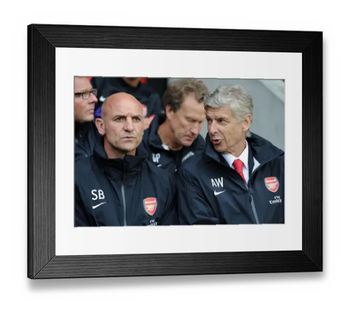 Framed Print : Arsene Wenger and Steve Bould at Southampton's Markus Liebherr Memorial Cup Pre-Season Match against Arsenal (2012)