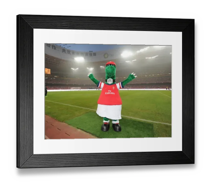 Framed Print : Gunnersaurus and the Battle at the Bird's Nest: Arsenal vs Manchester City, Beijing 2012 Framed Print : Gunnersaurus and the Battle at the Bird's Nest: Arsenal vs Manchester City, Beijing 2012