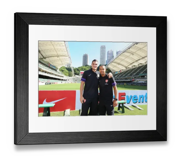Framed Print : Arsenal FC Players Vito Mannone and Theo Walcott Before Kitchee FC Match, 2012 Framed Print : Arsenal FC Players Vito Mannone and Theo Walcott Before Kitchee FC Match, 2012