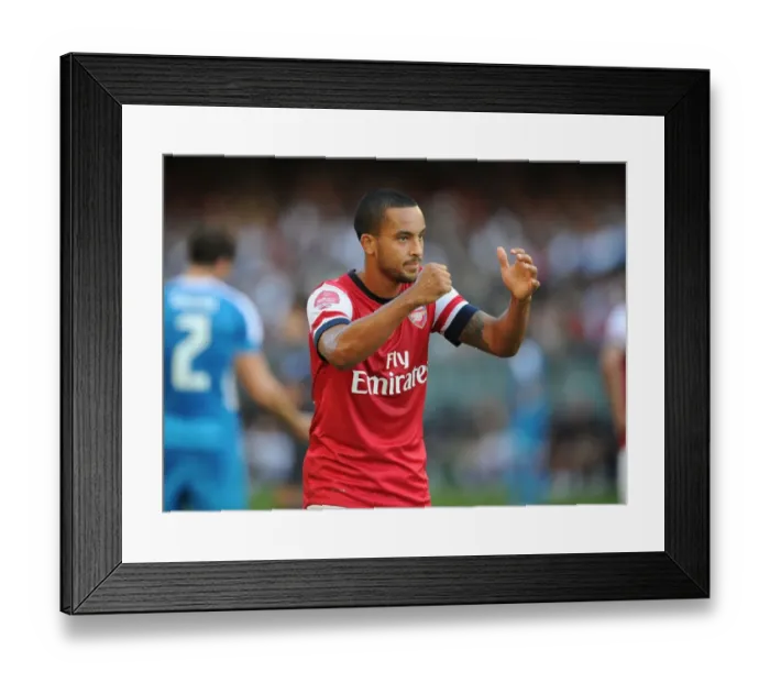 Framed Print : Theo Walcott's Respectful Chinese Goal Celebration: Arsenal's First in Kitchee FC Friendly, 2012
