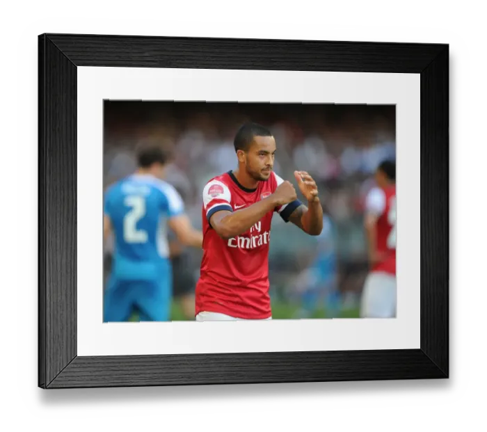 Framed Print : Theo Walcott's Respectful Chinese Goal Celebration: Arsenal's First in Kitchee FC Friendly, 2012