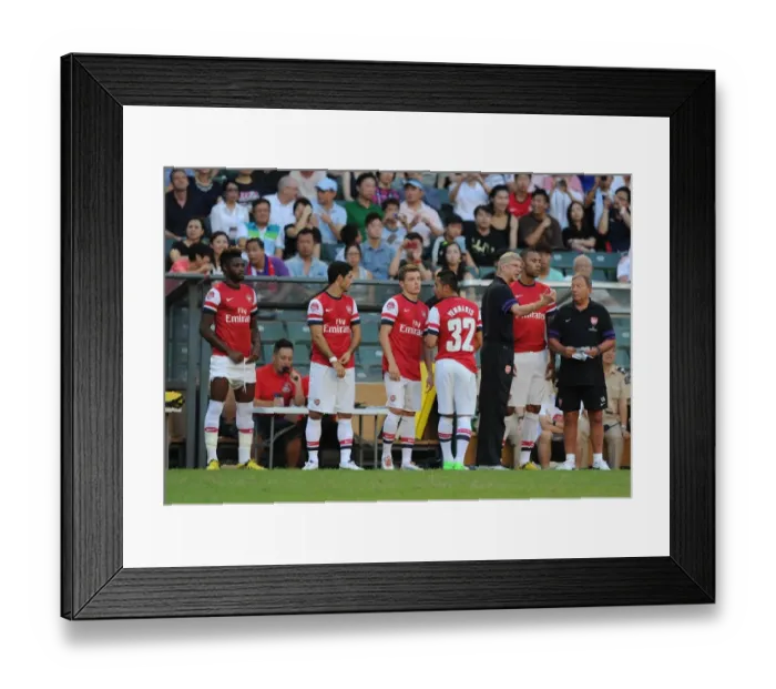 Framed Print : Arsenal FC: Arsene Wenger and Squad at Pre-Season Training in Hong Kong (2012) - Alex Song, Mikel Arteta, Thomas Eisfeld, Nico Yennaris, and Kyle Bartley