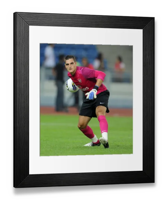 Framed Print : Vito Mannone: In Action for Arsenal Against Malaysia XI (2012)