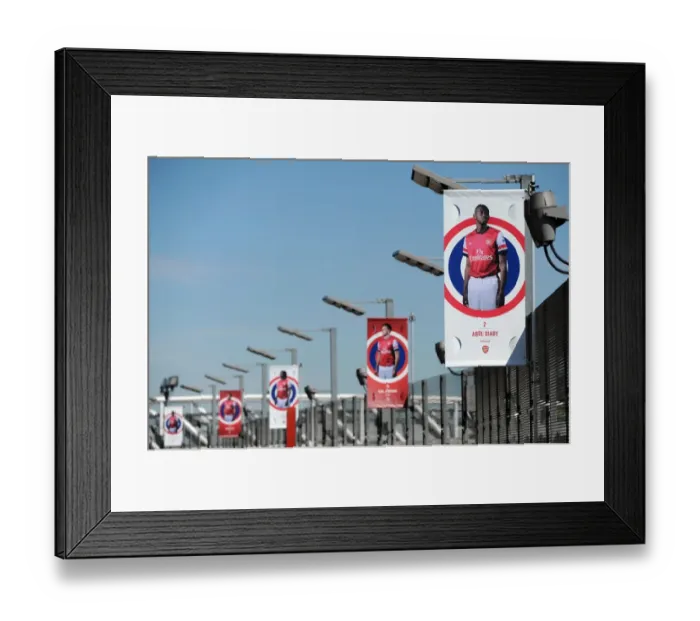 Framed Print : Abou Diaby banner outside the stadium. Arsenal 0: 0 Sunderland. Barclays Premier League