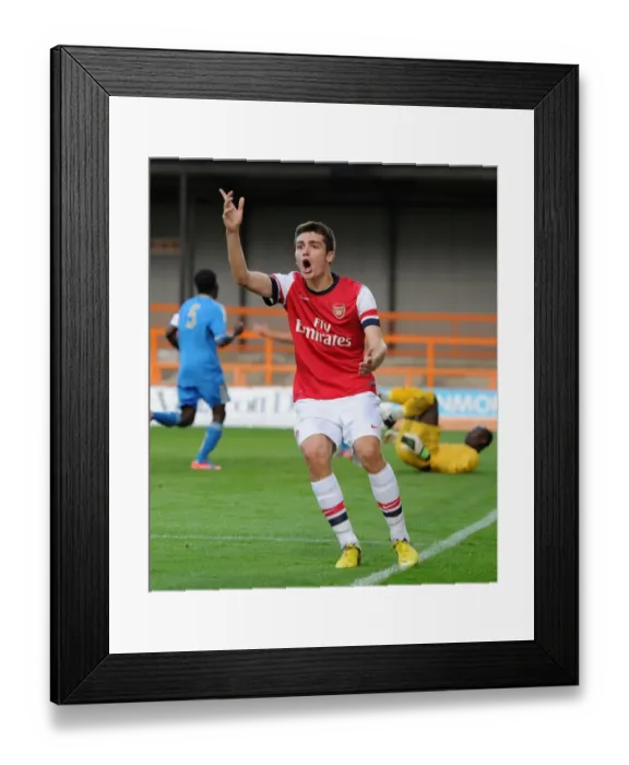 Framed Print : Arsenal's Disallowed Goal: Jon Toral Reacts to Offside Call vs. Marseille (NextGen Series 2012-13)