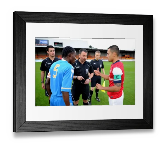 Framed Print : Arsenal vs. Marseille: Nico Yennaris and Ricardo Charles Flip the Coin at Underhill Stadium (NextGen Series 2012-13)