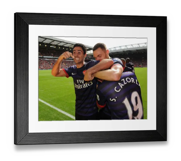 Framed Print : Mikel Arteta and Santi Cazorla Celebrate Arsenal's Goal at Anfield (2012-13) Framed Print : Mikel Arteta and Santi Cazorla Celebrate Arsenal's Goal at Anfield (2012-13)