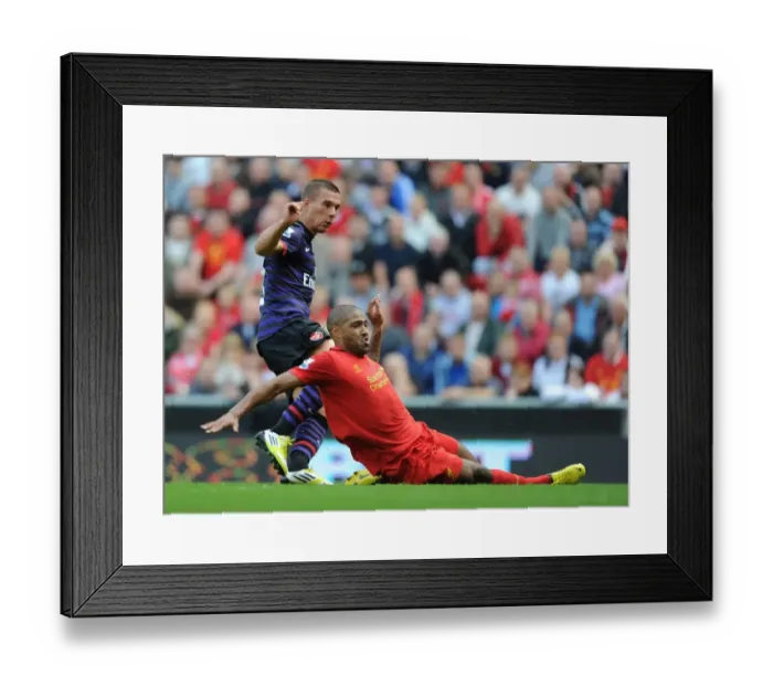 Framed Print : Lukas Podolski's Historic First Goal for Arsenal Against Liverpool at Anfield (2012-13) Framed Print : Lukas Podolski's Historic First Goal for Arsenal Against Liverpool at Anfield (2012-13)