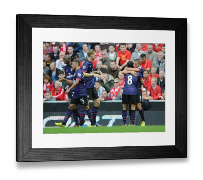 Framed Print : Celebrating a Goal: Podolski, Arteta, Mertesacker, Diaby, and Oxlade-Chamberlain (Liverpool vs Arsenal, 2012-13) Framed Print : Celebrating a Goal: Podolski, Arteta, Mertesacker, Diaby, and Oxlade-Chamberlain (Liverpool vs Arsenal, 2012-13)