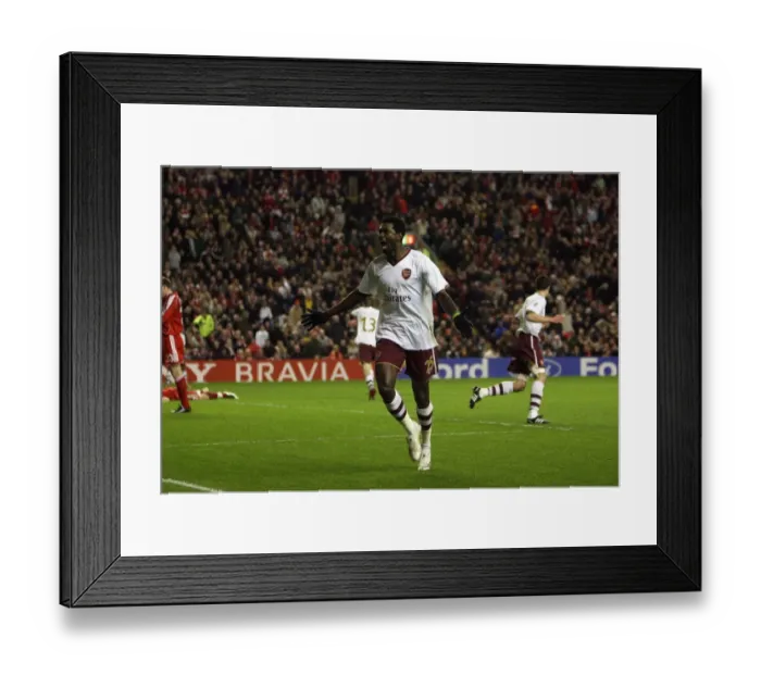 Framed Print : Emmanuel Adebayor celebrates scoring Arsenals 2nd goal