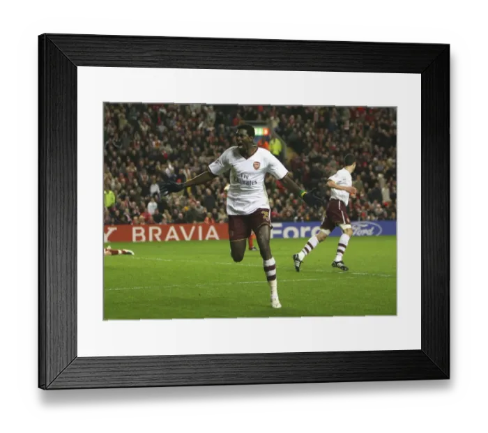Framed Print : Adebayor's Brilliant Goal: Arsenal's Comeback in the Champions League Quarters vs Liverpool