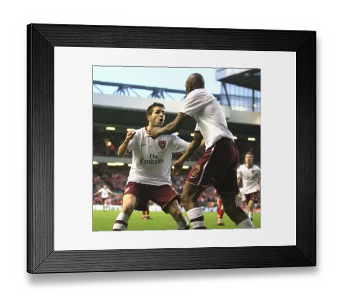 Framed Print : Abou Diaby and Cesc Fabregas: Unforgettable Goal Celebration in Arsenal's Champions League Quarterfinal at Anfield (2008) Framed Print : Abou Diaby and Cesc Fabregas: Unforgettable Goal Celebration in Arsenal's Champions League Quarterfinal at Anfield (2008)