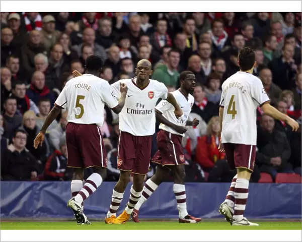Abou Diaby celebrates scoring Arsenals 1st goal with Kolo Toure