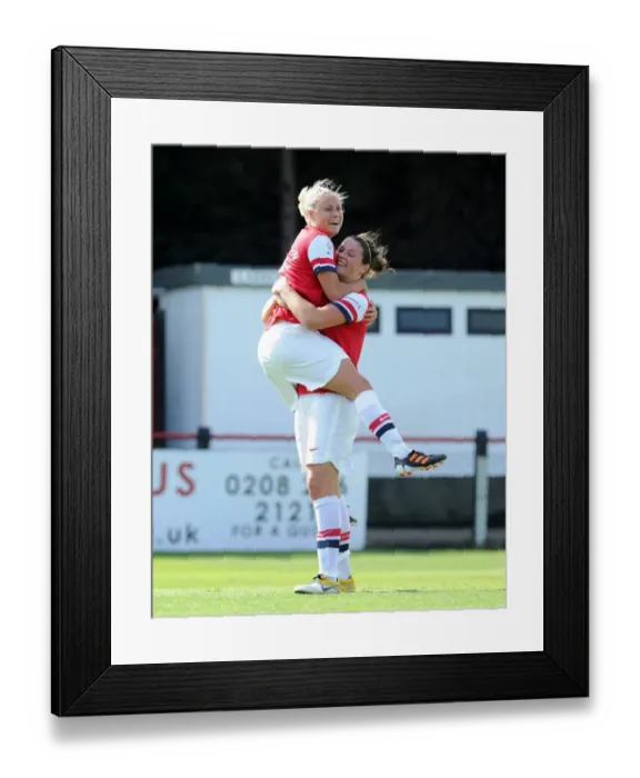 Framed Print : Arsenal Ladies vs. Lincoln Ladies: Beattie and Houghton Celebrate First Goal in FA WSL Clash