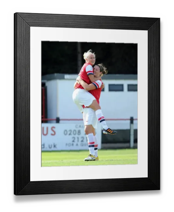 Framed Print : Arsenal Ladies Make History: Beattie and Houghton's First Goal Celebration - A Milestone Moment in Women's Football