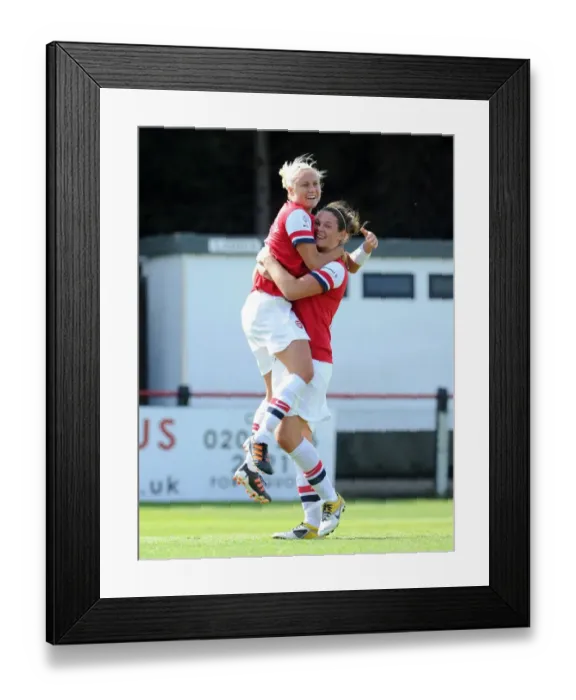 Framed Print : Arsenal Ladies Make History: Beattie and Houghton's First Goal Celebration - A New Era in Women's Football