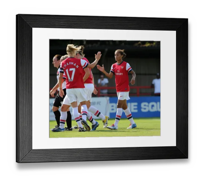 Framed Print : Arsenal Ladies Double Act: Yankey and Chapman Celebrate Goals Against Lincoln Ladies in FA WSL Clash