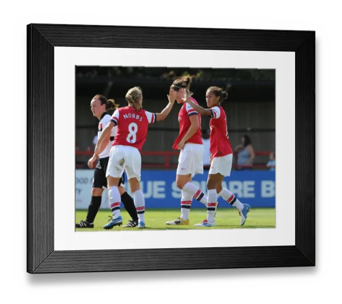 Framed Print : Arsenal Ladies Double Act: Yankey and Nobbs Celebrate Goals Against Lincoln Ladies in FA WSL