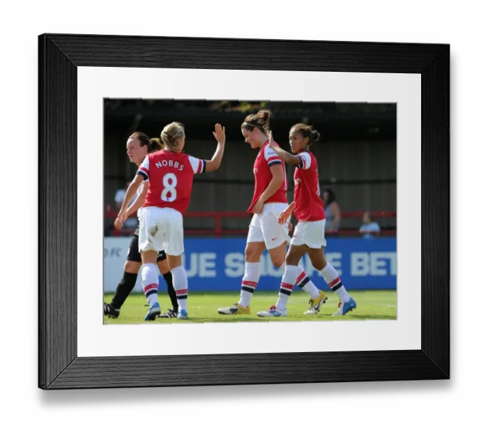 Framed Print : Arsenal Double: Yankey and Nobbs Celebrate Goals in FA WSL Match