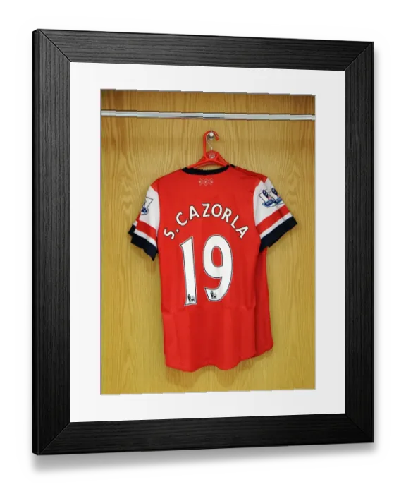 Framed Print : Santi Cazorla (Arsenal) shirt in the changingroom. Arsenal 6: 1 Southampton Framed Print : Santi Cazorla (Arsenal) shirt in the changingroom. Arsenal 6: 1 Southampton