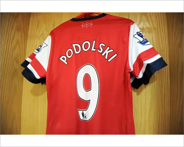 Lukas Podolski shirt in the changingroom. Arsenal 6: 1 Southampton. Barclays Premier League