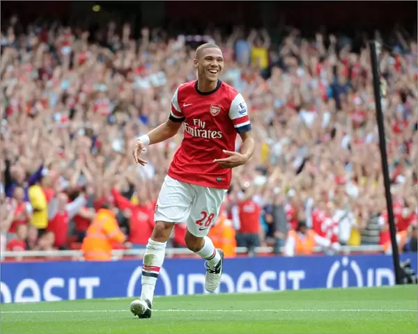 Arsenal's Dominant Performance: Kieran Gibbs Celebrates Arsenal's 4th Goal in 6-1 Victory over Southampton (Premier League, Emirates Stadium, 2012)