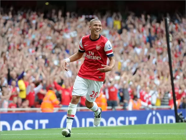 Arsenal's Dominant Performance: Kieran Gibbs Celebrates Arsenal's 4th Goal in 6-1 Victory over Southampton (Premier League, Emirates Stadium, 2012)