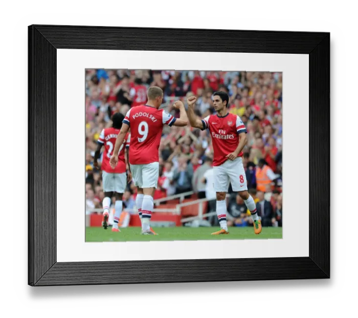 Framed Print : Arsenal's Dominant Performance: Lukas Podolski and Mikel Arteta Star in 6-1 Victory over Southampton (Premier League, 2012-13)