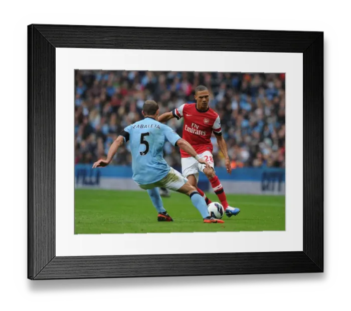 Framed Print : Clash of Titans: Gibbs vs Zabaleta - Manchester City vs Arsenal, Premier League 2012-13