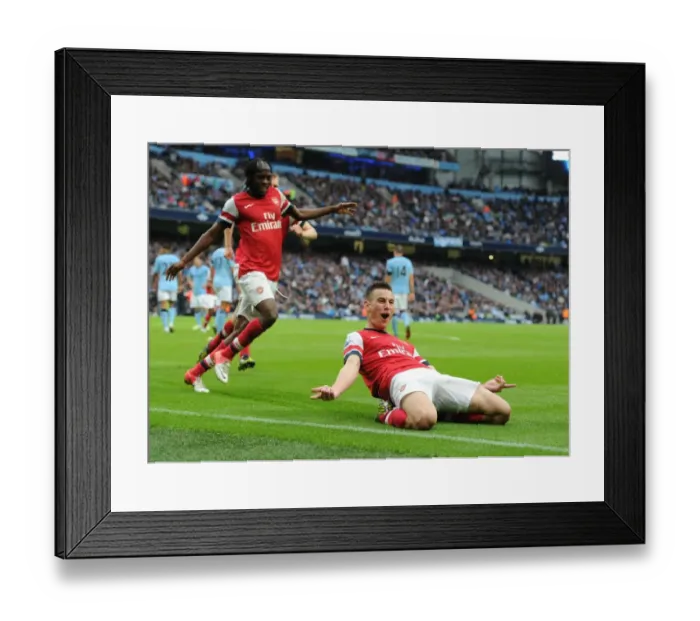 Framed Print : Koscielny and Gervinho Celebrate Arsenal's Goal Against Manchester City (2012-13)