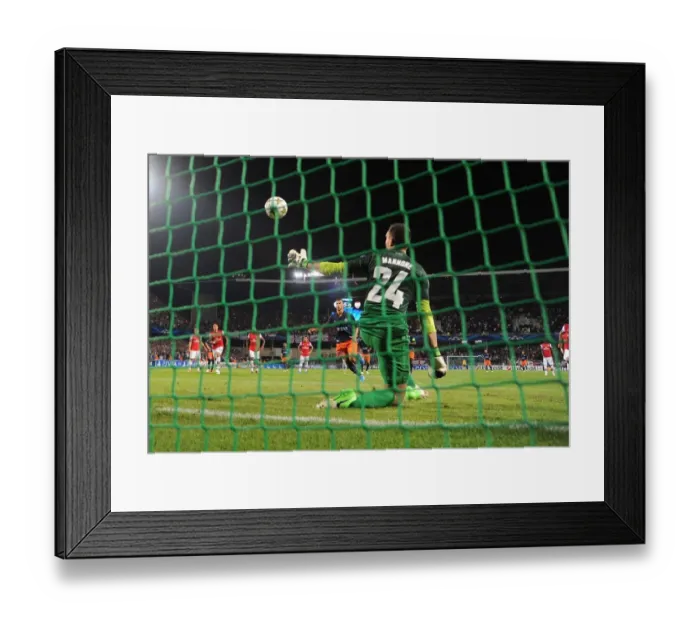 Framed Print : Younes Belhanda Scores Penalty Past Vito Mannone: Montpellier vs. Arsenal, UEFA Champions League, 2012