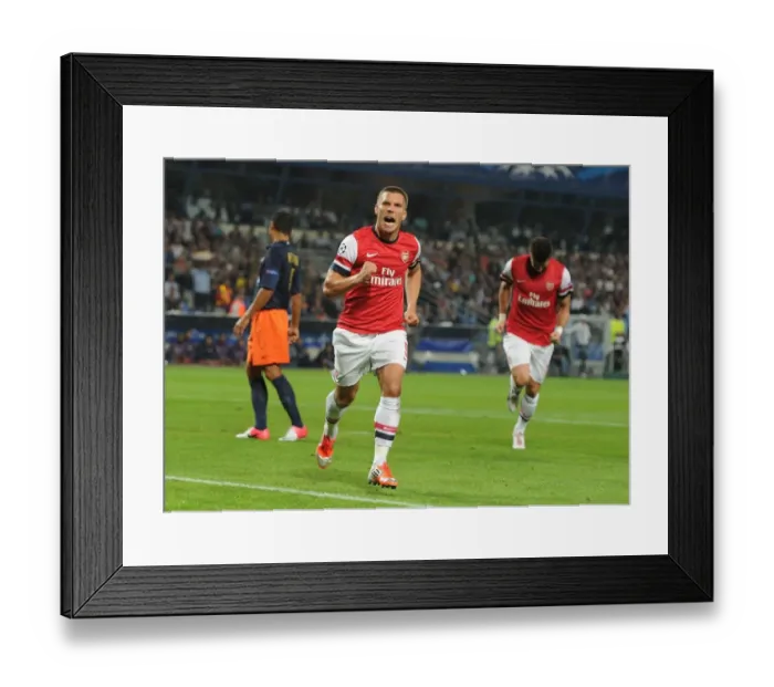 Framed Print : Lukas Podolski Scores First Arsenal Goal in UEFA Champions League Victory over Montpellier (September 2012) Framed Print : Lukas Podolski Scores First Arsenal Goal in UEFA Champions League Victory over Montpellier (September 2012)