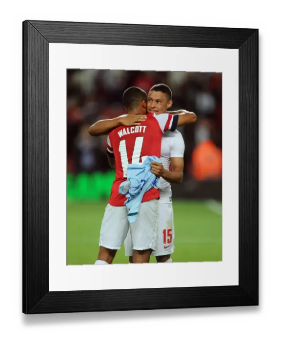 Framed Print : Arsenal Stars Alex Oxlade-Chamberlain and Theo Walcott Celebrate Victory over Coventry City in Capital One Cup