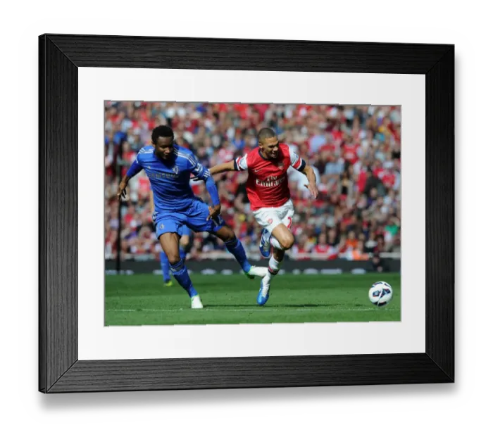 Framed Print : Arsenal's Kieran Gibbs Fouls Chelsea's John Mikel Obi (2012-13)