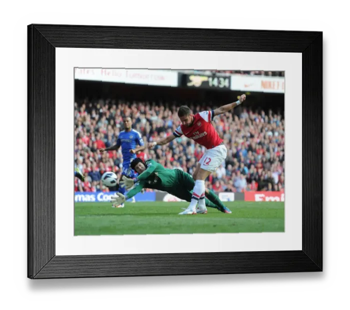 Framed Print : Giroud's Near Miss: Arsenal v Chelsea, 2012-13 - Olivier Giroud Shoots Past Petr Cech Framed Print : Giroud's Near Miss: Arsenal v Chelsea, 2012-13 - Olivier Giroud Shoots Past Petr Cech