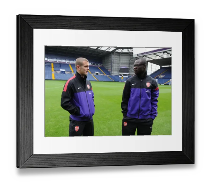 Framed Print : Arsenal Duo Jack Wilshere and Emmanuel Frimpong Scout Pre-Match at West Bromwich Albion U21 Grounds (2012-13)