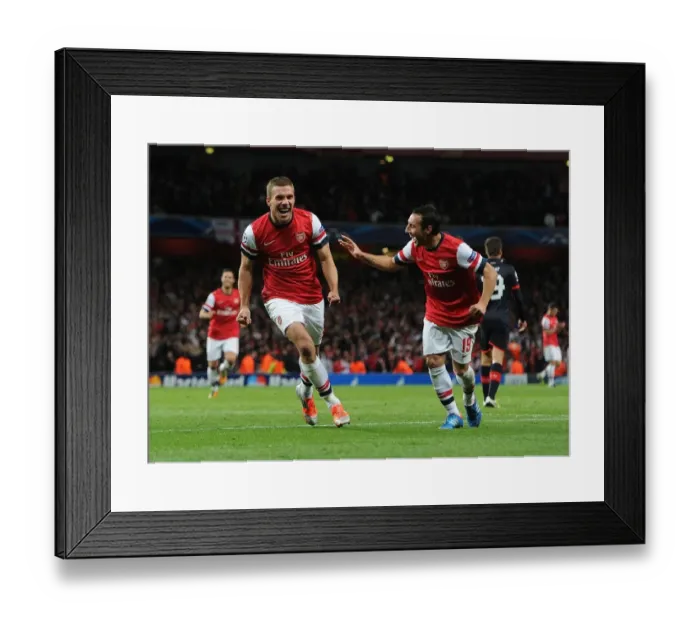 Framed Print : Podolski and Cazorla Celebrate Arsenal's Second Goal vs. Olympiacos (2012-13) Framed Print : Podolski and Cazorla Celebrate Arsenal's Second Goal vs. Olympiacos (2012-13)