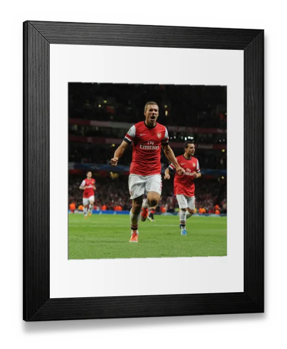 Framed Print : Lukas Podolski Scores Arsenal's Second Goal Against Olympiacos in the UEFA Champions League, 2012 Framed Print : Lukas Podolski Scores Arsenal's Second Goal Against Olympiacos in the UEFA Champions League, 2012