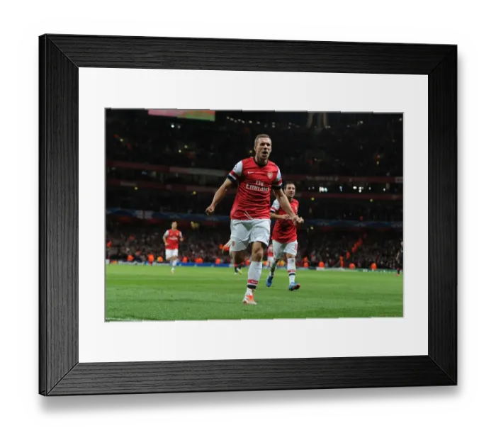 Framed Print : Arsenal's Podolski Scores Brace: Champions League Victory Over Olympiacos (2012)