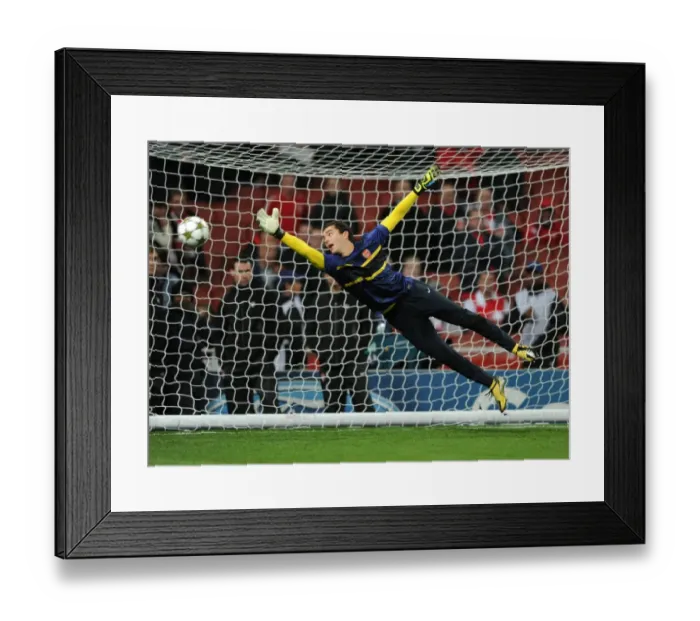 Framed Print : Arsenal FC vs Olympiacos FC: Pre-Match Focus at Emirates Stadium - Arsenal's James Shea Readies for UEFA Champions League Clash (2012-13)
