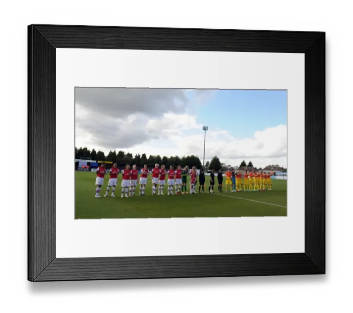 Framed Print : The teams line up before the match. Arsenal Ladies 4: 0 Barcelona. UEFA Womens Champions League Framed Print : The teams line up before the match. Arsenal Ladies 4: 0 Barcelona. UEFA Womens Champions League
