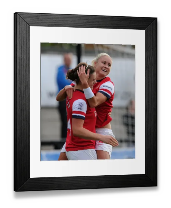 Framed Print : Arsenal Ladies FC vs. Barcelona: Jennifer Beattie and Steph Houghton Celebrate Goal in UEFA Women's Champions League