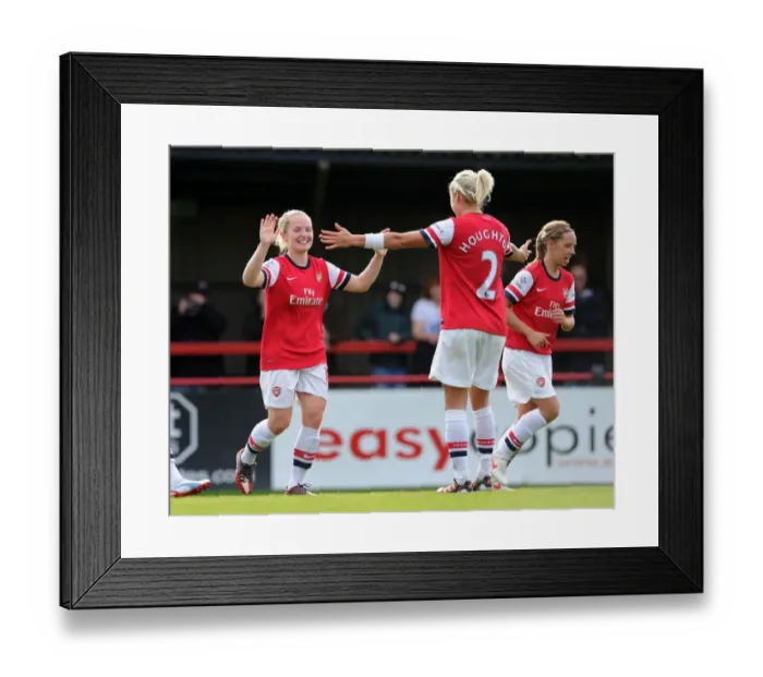 Framed Print : Arsenal Ladies FC vs Barcelona: Kim Little and Steph Houghton Celebrate Goal in UEFA Women's Champions League