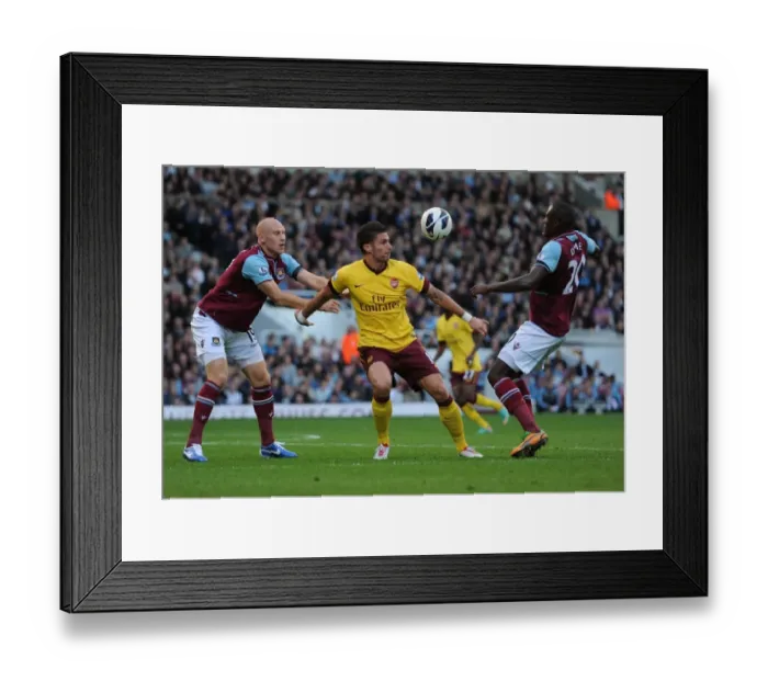 Framed Print : Clash at the Boleyn: Giroud vs. Demel - West Ham United vs. Arsenal, 2012-13 Premier League