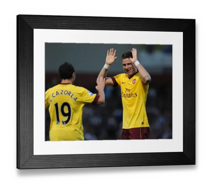 Framed Print : Olivier Giroud and Santi Cazorla Celebrate Arsenal's First Goal Against West Ham United (2012-13)